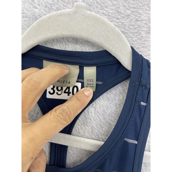 Athleta Women's Tank Top Racer Back Teal Striped Size XXS Sleeveless Round Neck - Picture 6 of 11